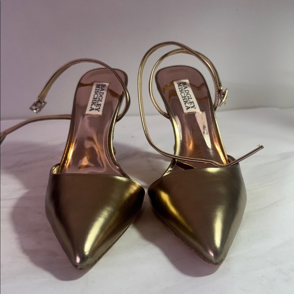 New Badgley Mischka Metallic Gold Heels sz 7.5 3.5” heel - Picture 3 of 7